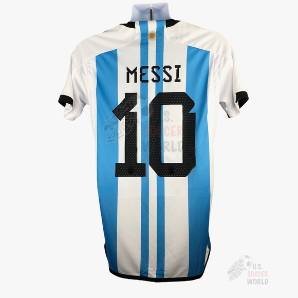NEW 🔥 World Cup FINAL 🔥 QATAR 2022 Argentina Messi #10 Home Mens Soccer Jersey - Picture 3 of 15